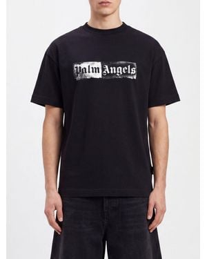 Palm Angels Crewneck Cotton T-Shirt With Printed Logo And Dropped Shoulders - Black
