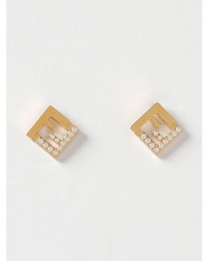 Fendi Pendientes Forever De Latón Con Pedrería Engastada - Blanco