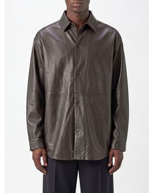 Fear Of God Casual Smooth Leather Shirt With French Collar And Curved Hem - Grey