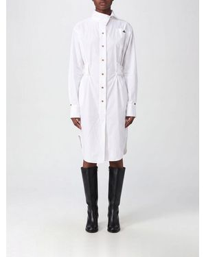 Vivienne Westwood Midi Cotton Shirt Dress With Embroidered Orb Logo - White