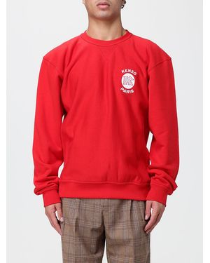 KENZO Relaxed Fit Crewneck Cotton Sweatshirt With Contrasting Back Logo - Red