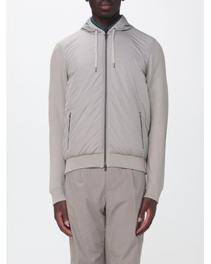 Herno Cardigan Zippé À Capuche En Maille De Coton Mélangé Avec Poches - Gris