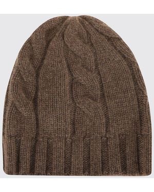 Ballantyne Pure Cashmere Beanie Hat With Cable-Knit And Ribbed Edge - Brown