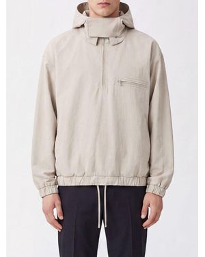 Rier Hooded Cotton Windcheater Jacket With High Neck And Zip Closure - Natural