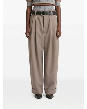 Marni High-Waisted Wide Leg Cotton Trousers With Pleats - Brown