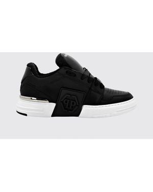 Philipp Plein Super Street Leather Trainers With Rubber Hexagon Logo - Black