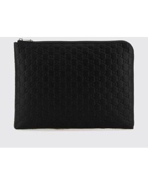 Gucci Gg Emblem Dokumentenhalter Aus Kalbsleder Mit Geprägtem Monogramm - Schwarz
