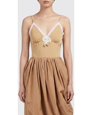 Chloé ChloÉ Slim Fit V-Neck Jersey Top With Lace Inserts - Natural