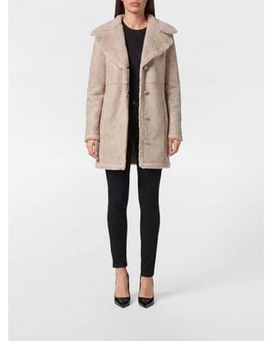 Philipp Plein Single-Breasted Shearling Coat With Rhinestone Hexagon Logo - Natural