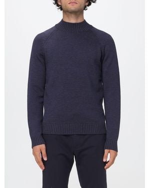 Zanone 100% Merino Wool Mock Neck Sweater With Ribbed Trims - Blue