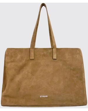 GIMAGUAS Large Leather Shopping Bag With Double Handle And Lettering Logo - Natural