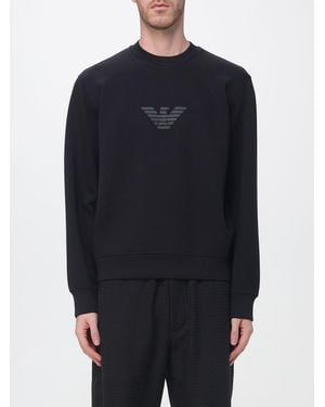 Emporio Armani Crewneck Cotton Jumper With Contrast Monogram Logo - Blue