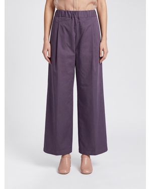 Semicouture Pantalones De Pernera Ancha Y Cintura Alta De Algodón Elástico - Morado
