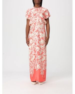 Agnona Long Silk Dress With Floral Print - Pink