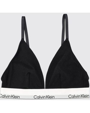 Calvin Klein Triangel-Bh Aus Baumwolle Und Modal Mit Kontrast-Logo - Schwarz