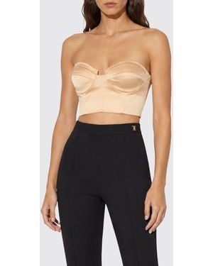 Elisabetta Franchi Cropped Crêpe Bustier Top With Sweetheart Neckline - Black