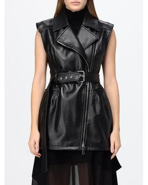 Sportmax Cropped Leather Biker Waistcoat With An Adjustable Waist Belt - Black