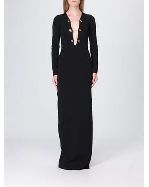 Elisabetta Franchi V-Neck Knit Long Sheath Dress With Slit - Black