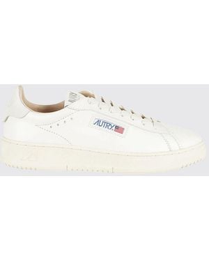 Autry Dallas Low Bicolour Smooth Calfskin Trainers With Logo - Natural