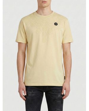 Philipp Plein Cotton T-Shirt With Pp Monogram - Natural