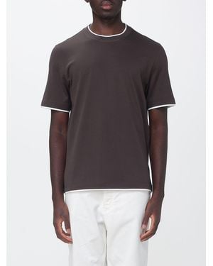 Brunello Cucinelli T-Shirt À Col Rond En Coton Avec Bordures Contrastantes - Noir