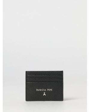 Patrizia Pepe Flat Grained Leather Card Holder With Seven Slots And Lettering Logo - White