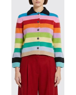 Allude Striped Cashmere Cardigan - Red