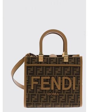 Fendi Kleine Sunshine Shopper-Tasche Aus Stoff Mit Ff-Monogramm - Braun