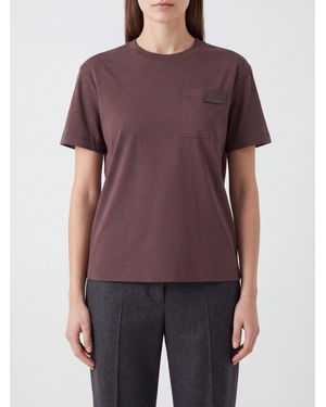Brunello Cucinelli T-Shirt En Polyamide Avec Poche Plaquée Et Logo Contrastant - Violet