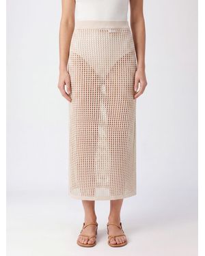 MC2 Saint Barth High-Waisted Openwork Knit Cotton Midi Skirt - Pink