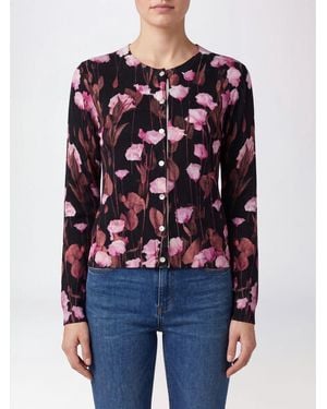 In bed with You Button-Front Polka Dot Wool Cardigan With Crew Neck - Blue