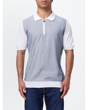 Kiton Polo Bicolore En Coton À Imprimé Abstrait Et Fermeture Zippée - Bleu