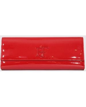 Elisabetta Franchi Patent Finish Clutch With Flap Closure And Applied Logo - Red