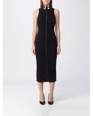Elisabetta Franchi Off-The-Shoulder Viscose Midi Sheath Dress With High Neck - Black
