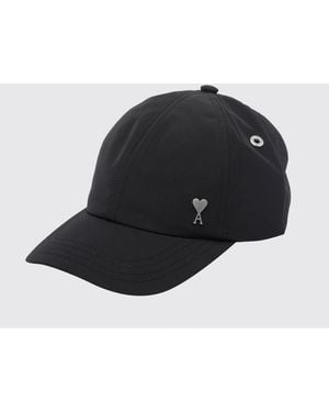 Ami Paris Contrast Logo Cotton Blend Baseball Cap - Black