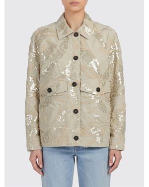 Brunello Cucinelli Cotton Poplin Sahariana With Embroidery - Natural