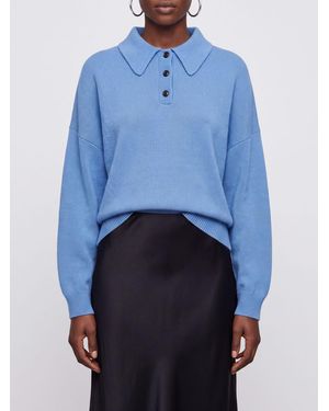 Lisa Yang Relaxed Fit Pure Cashmere Long-Sleeved Knitted Polo - Blue