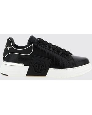 Philipp Plein Phantom Kick$ Crocodile Print Leather Trainers - Black