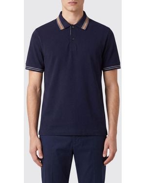 Ferragamo Slim Fit Cotton Polo Shirt With Contrast Trim - Blue