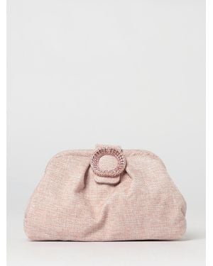 Twentyfourhaitch Bakios Raffia Clutch With Jewel Buckle - Pink
