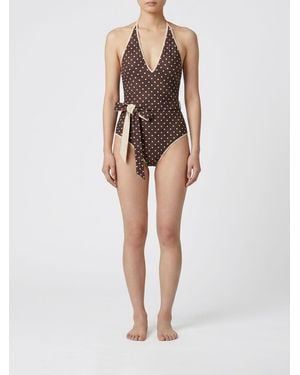 Valentino Polka Dot One Piece Swimsuit - Brown