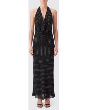 ROTATE BIRGER CHRISTENSEN Polka-Dot Crêpe Halterneck Long Evening Gown - Black