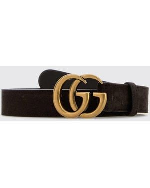 Gucci Cinturón De Ante Con Hebilla Monograma Gg Y Acabado Dorado - Blanco