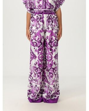Dolce & Gabbana Silk Trousers With "Majolica" Print - Purple