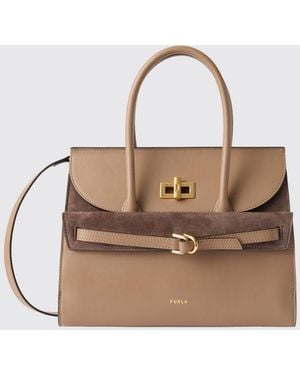 Furla Smooth And Suede Leather Handbag With Double Handle - Brown