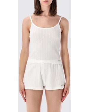 Sporty & Rich Sporty &Amp Rich Cropped Open-Knit Cotton Top With Applied Logo - White
