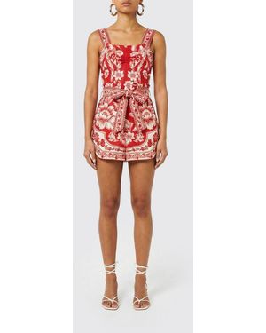 FARM Rio Floral Print Linen Blend Mini Dress - Red