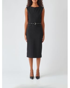 Pinko Sleeveless Crêpe Sheath Midi Dress With A Waist Belt - Black