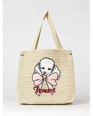 Fiorucci Poodle Raffia Bag With Poodle Embroidery - Natural