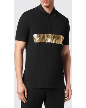 Philipp Plein Polo Slim Fit En Coton Avec Logo Hexagon Laminé - Noir